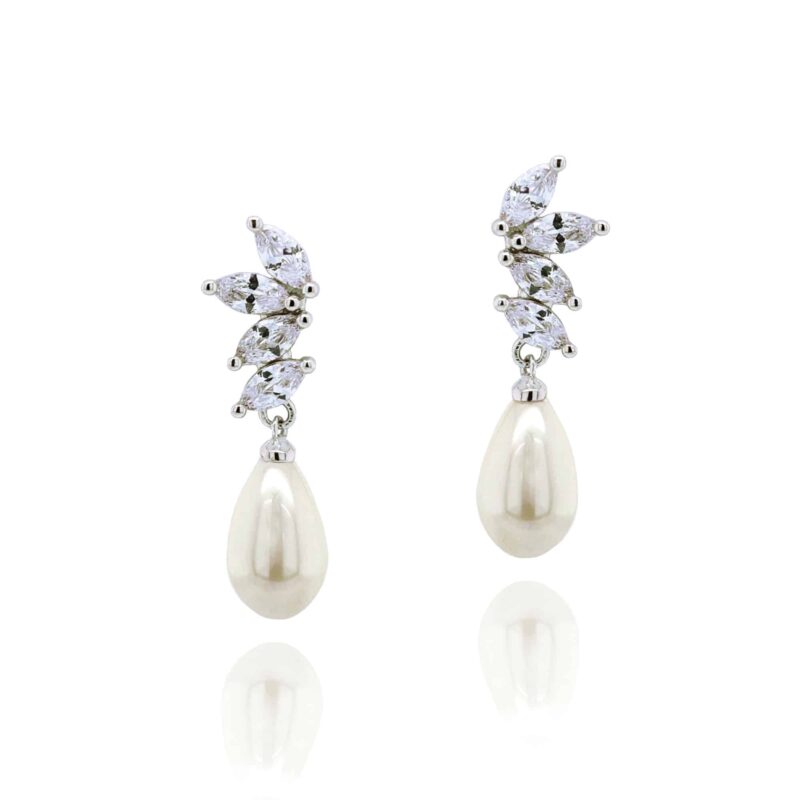 Ashbourne Rhodium Crystal Cluster Pearl Drop Earrings