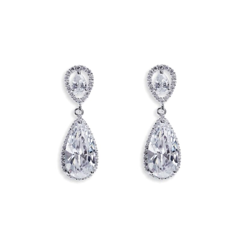 Bacall Rhodium Crystal Sparkling Peardrop Earrings