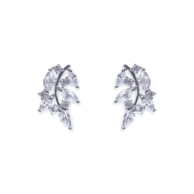 Cypress Rhodium Crystal Leafy Earrings