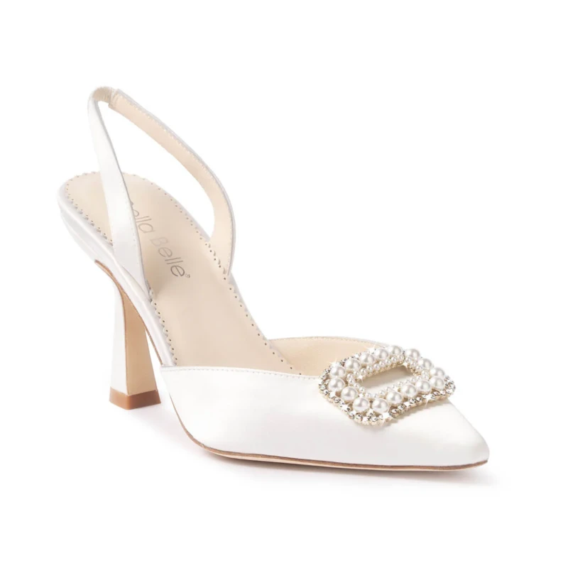 Bella Belle Andie Closed Toe Spool Heel Slingbacks with Crystal and Pearl Brooch 3